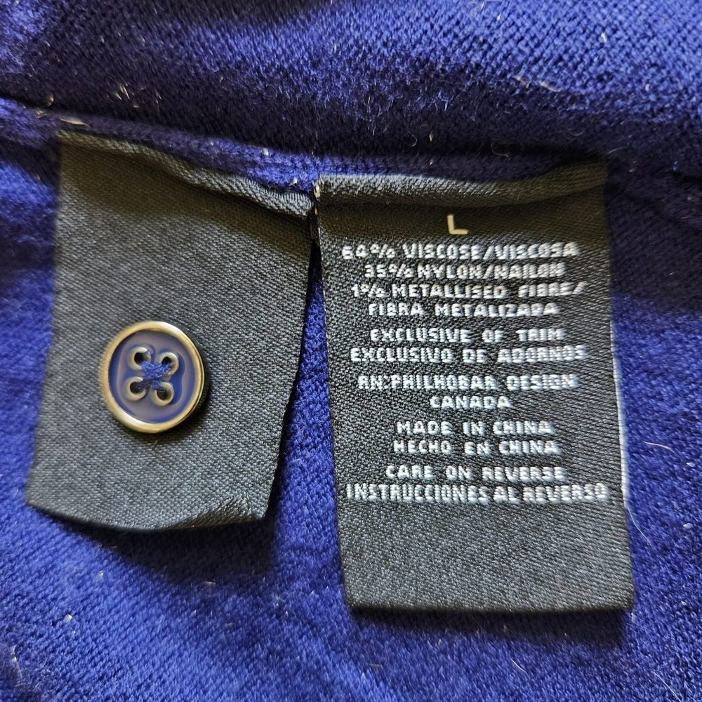 Nicole Miller Deep Blue Button-Up Navy Cardigan Metallic Thread Accent - Picture 9 of 15